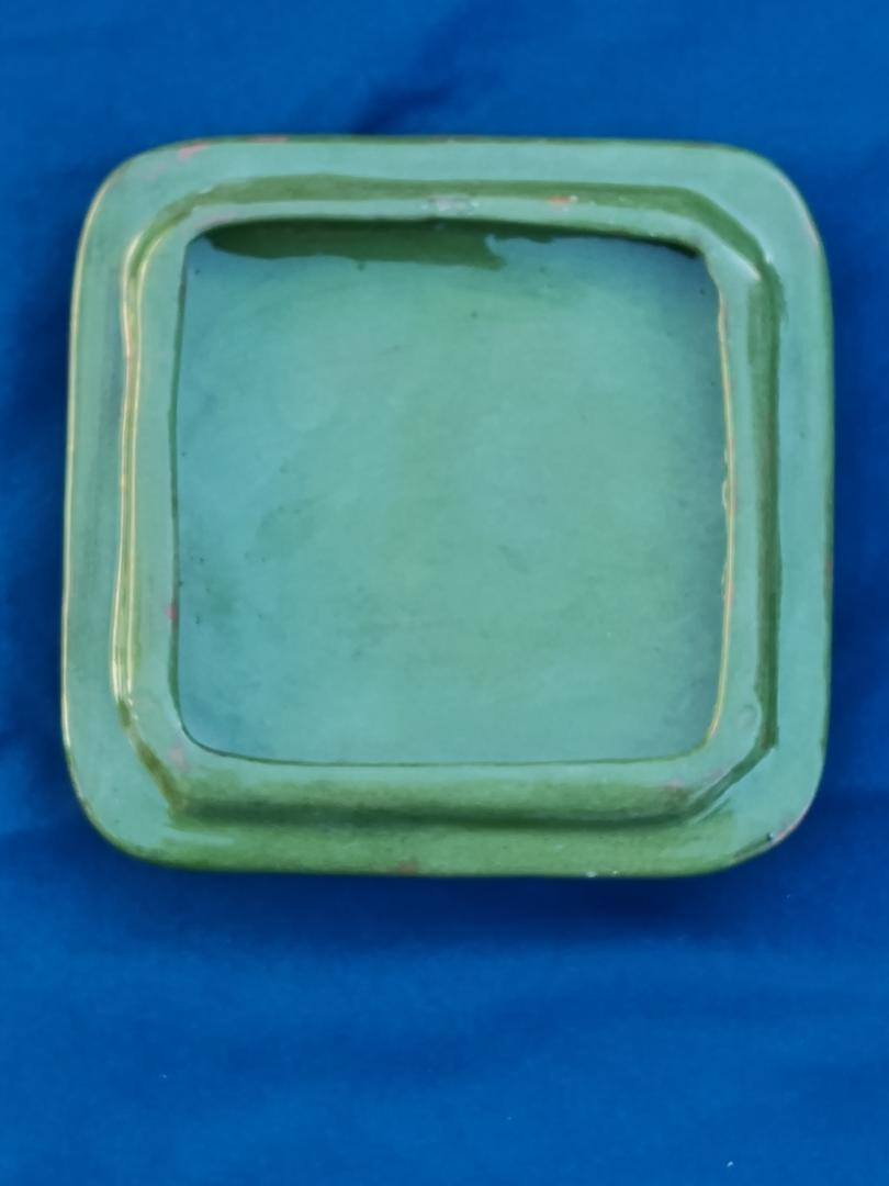 POLIA PILLIN TRINKET BOX WITH LID, SIGNED. LADY PLAYING LUTE WITH DANCER