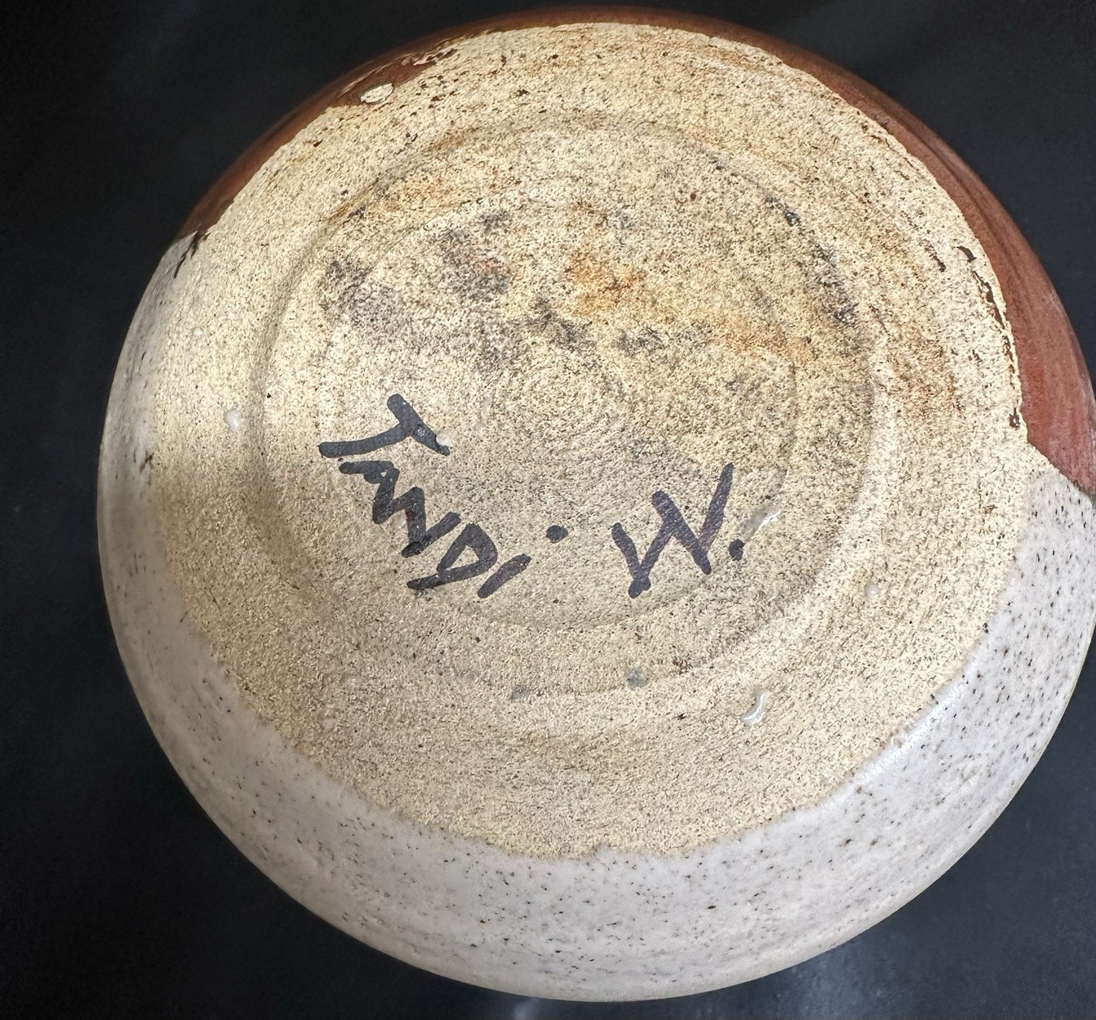 Two-Toned Vase Split Vertically Down The Side. Hand Thrown, Marked Tandi W