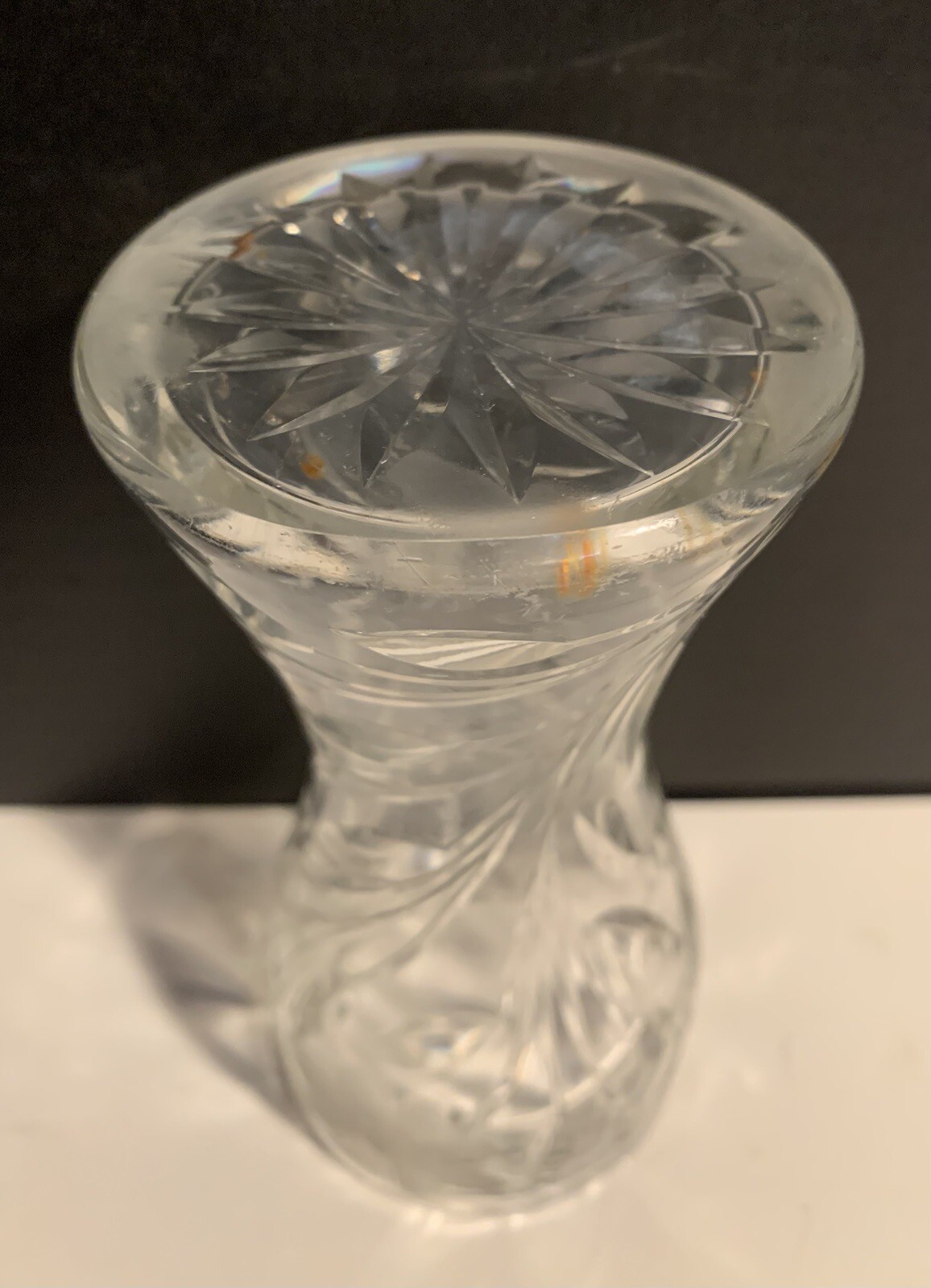 Antique American Brilliant Cut Glass Daisy Corset Hourglass Vase 6″