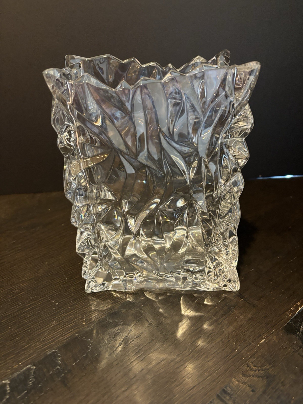 Vtg ROSENTHAL Studio-line 9″ Clear Crystal Crinkle Tutenbag Bag Vase Germany