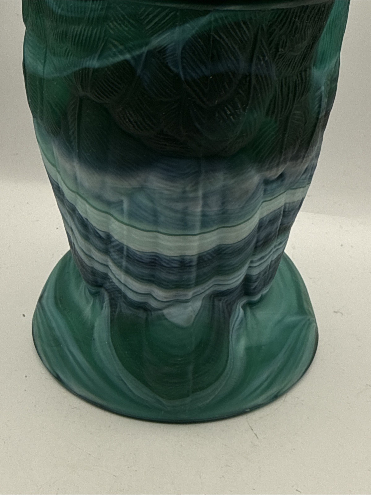 Vintage IMPERIAL SLAG GLASS OWL GREEN JADE SATIN COVERED JAR 6 1/2″ Marked IG