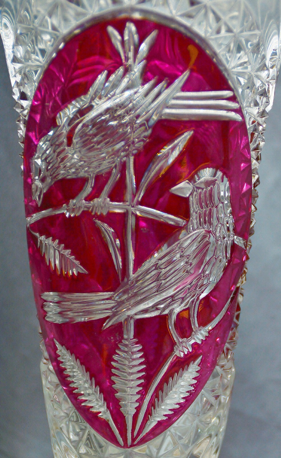 Crystal Vase, Hofbauer Elisabethhütte, Red Bird, 26 cm