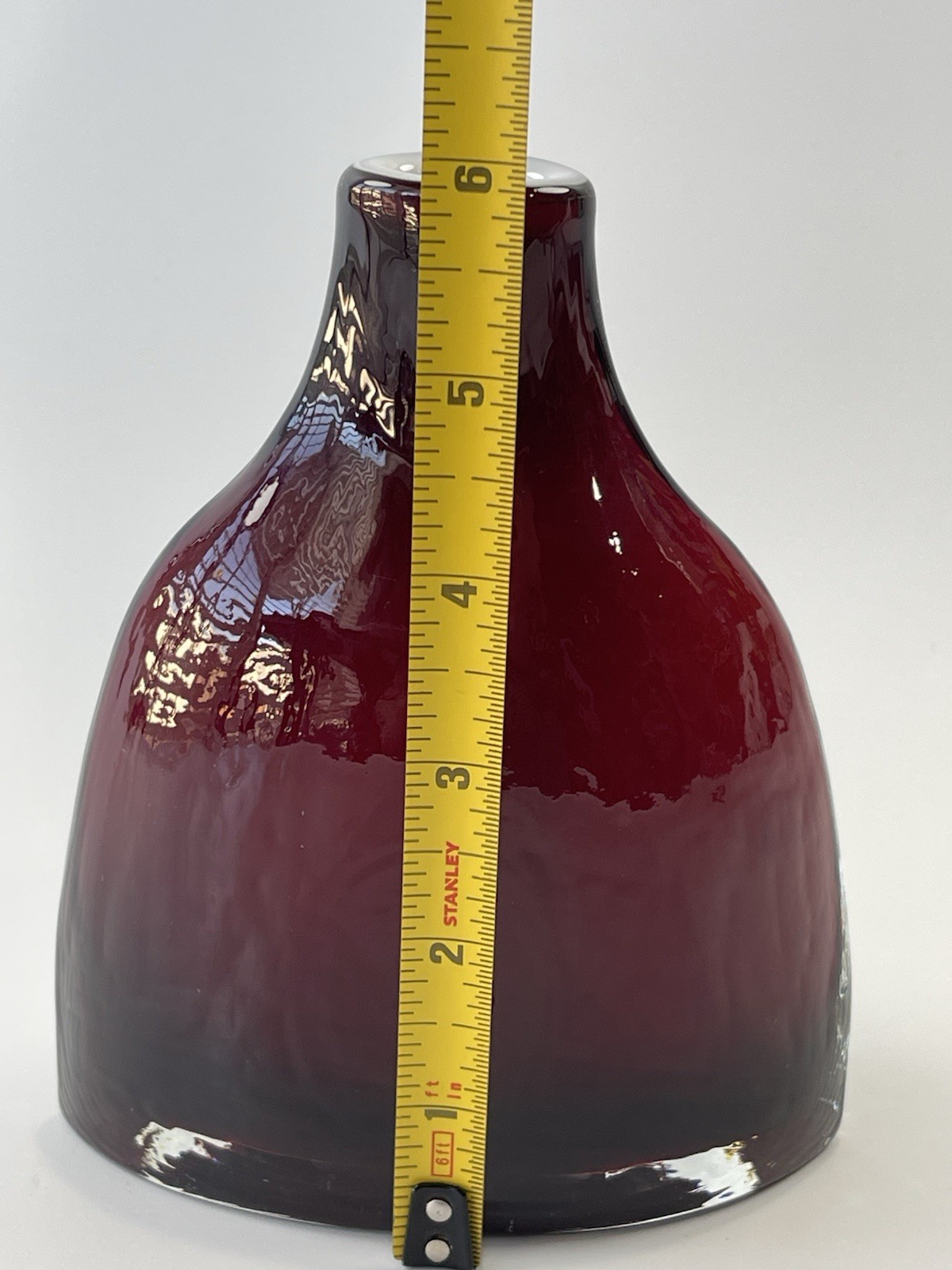 Ruby Red Glass Vase Bottle Shaped White Cased Hand Blown Textured Unmarked