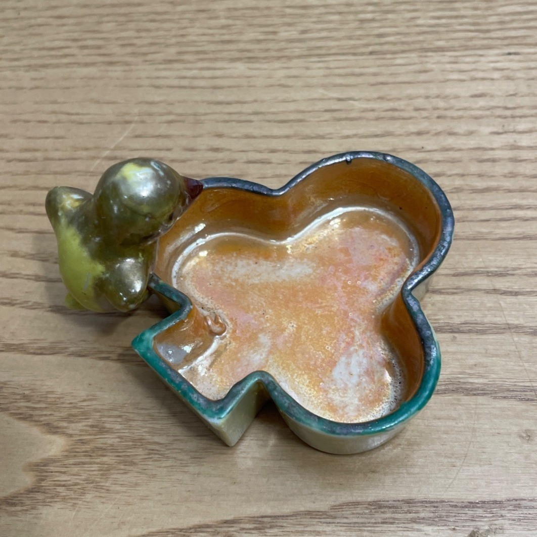 Vtg Ceramic Lusterware Trinket Dish Ashtray Set Bird Handles Card Suit Shapes