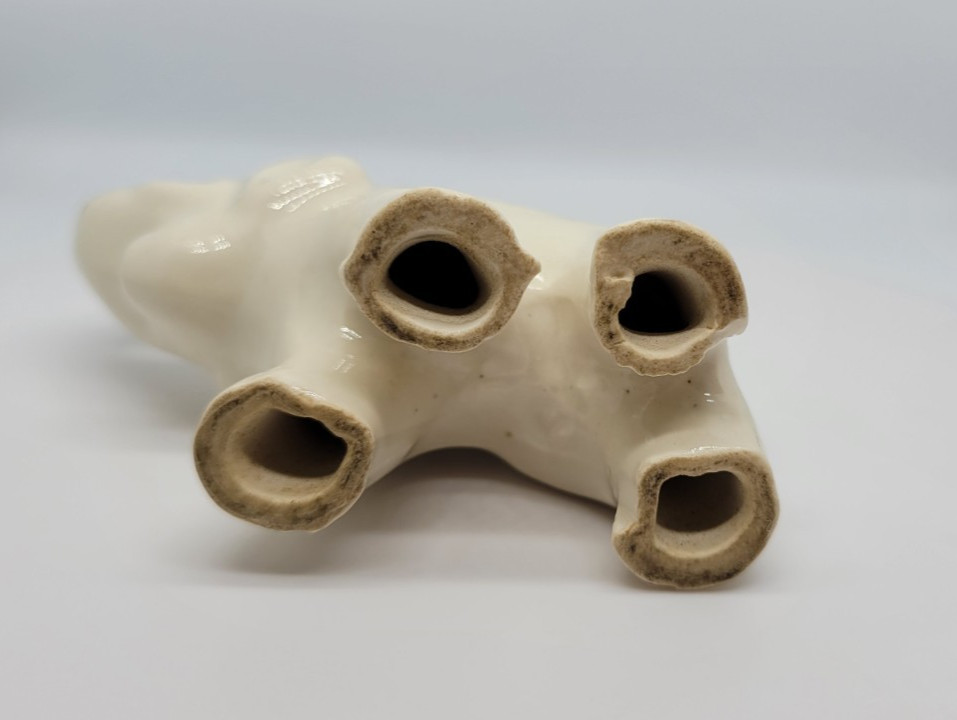 Elephant Figurine Trunk Up Cream White Pottery Ceramic Collectible 2.5 Inch