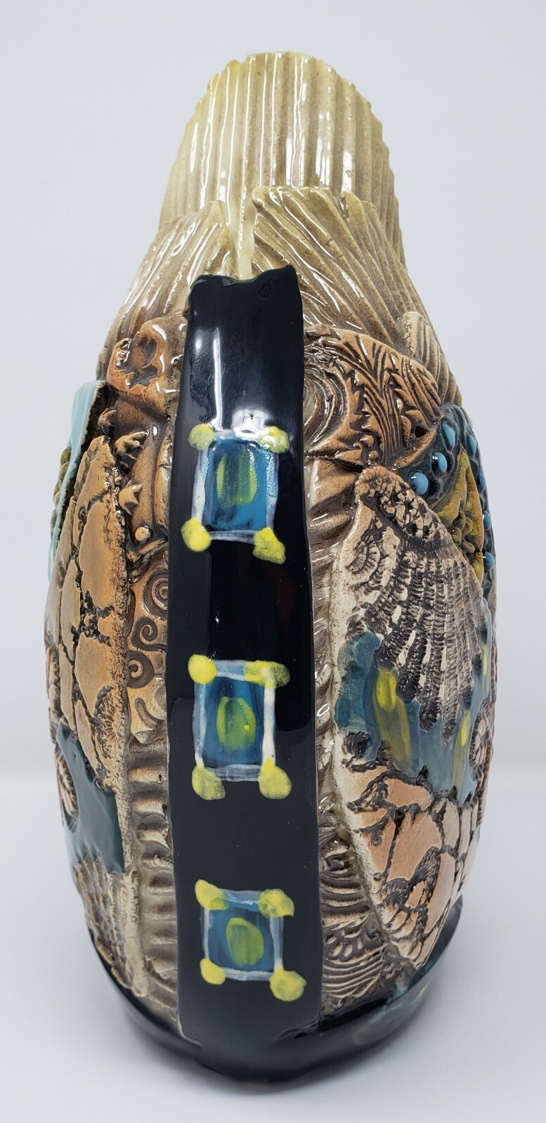 2015 GAIL MARKIEWICZ signed VASE Patchwork Shell Rope Design OOAK Studio Pottery