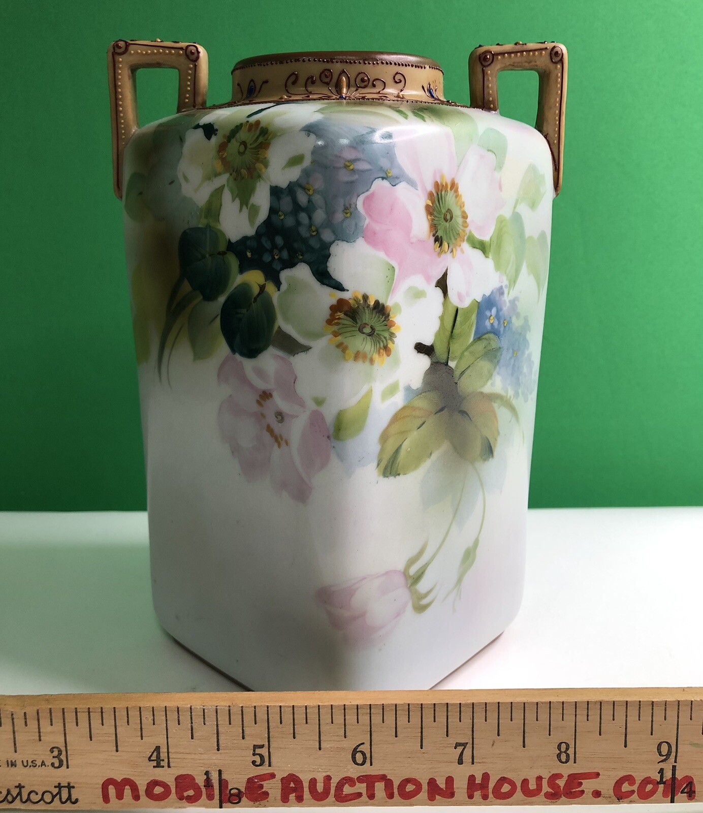 IMPERIAL NORITAKE NIPPON HAND PAINTED VASE OLD ROSES ART NOUVEAU MORIAGE C 1910