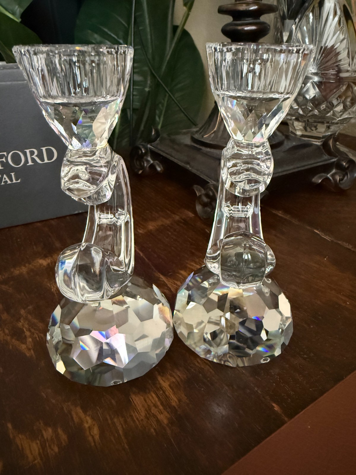 Swarovski 5.25 Baroque Honeycomb (2) Candleholders Excellent Condition A+