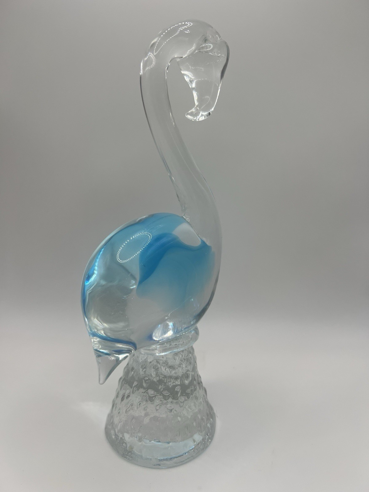 VTG Murano MCM Art Glass Flamingo Blue Heron Light Blue Clear 7.5” Tall Coastal