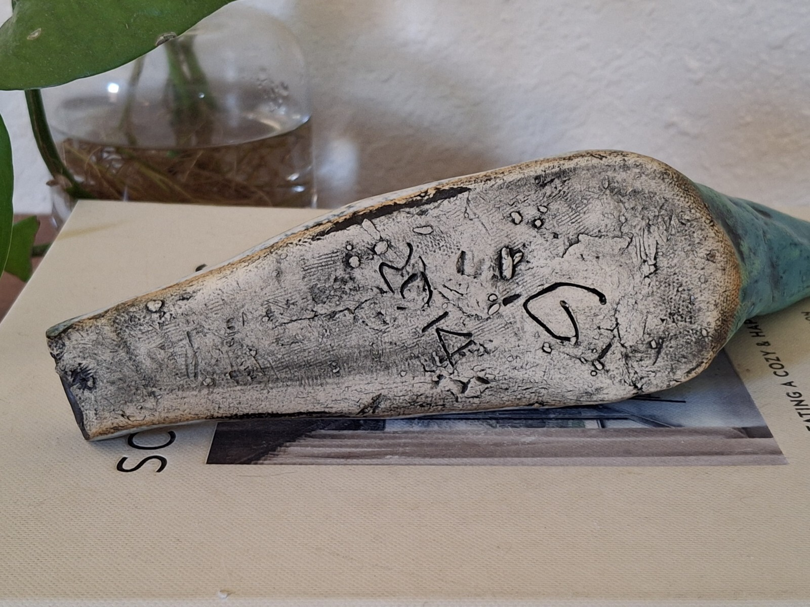 Raku Pottery Abstract Bird Votive Holder Incense Burner Handmade Blue 2014