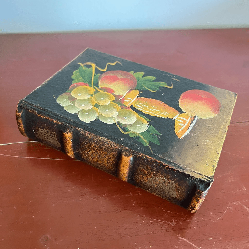 VTG Hand Painted Book Trinket Box Secret Storage Jewelry Box