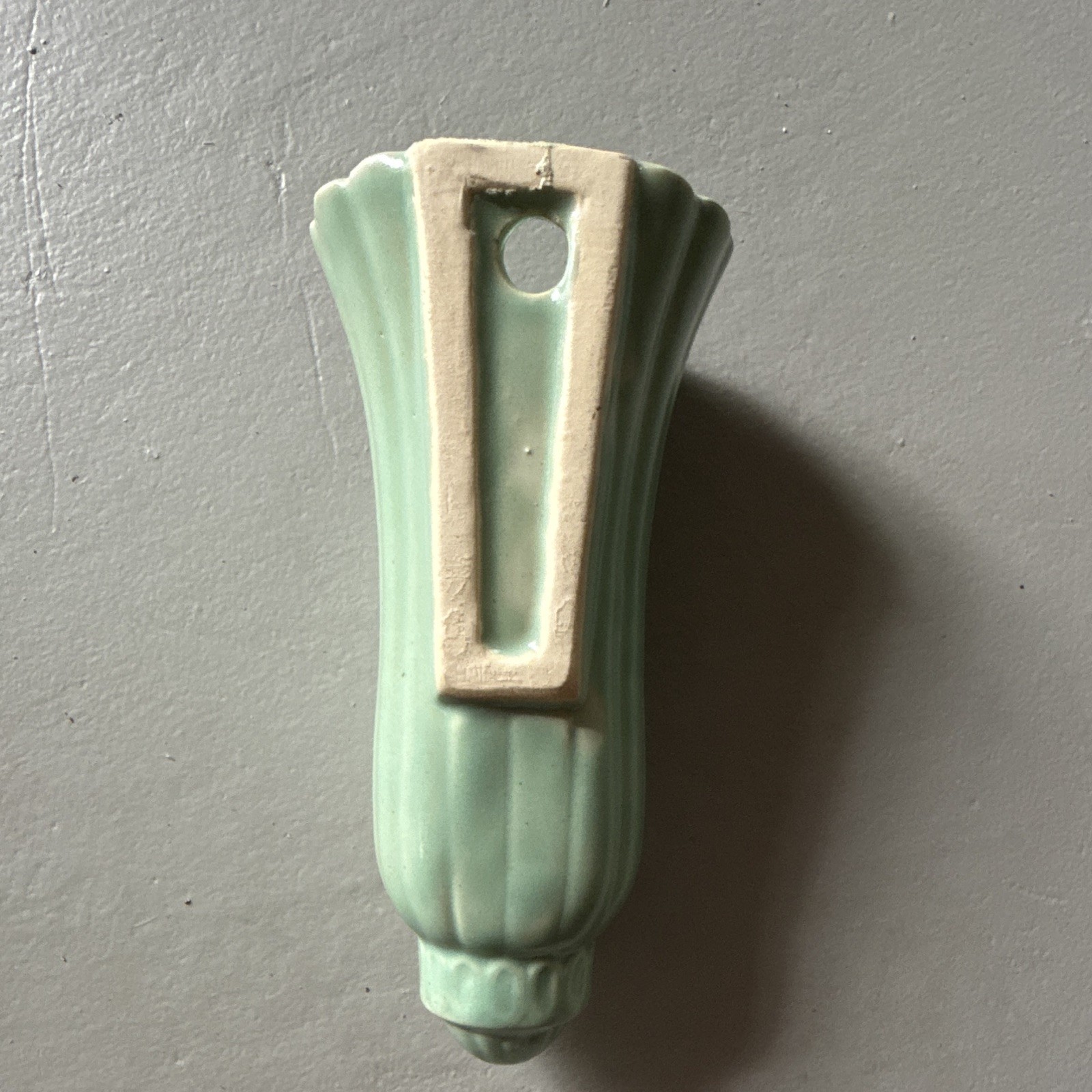 Vintage Green fluted Ceramic Wall Pocket Vase, Wall Hanging Decorative Vase