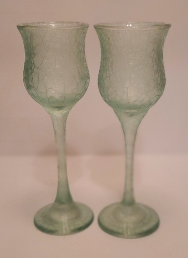 Set of Vintage MCM Light Mint Green Crackle Glass Votives. Beautiful!