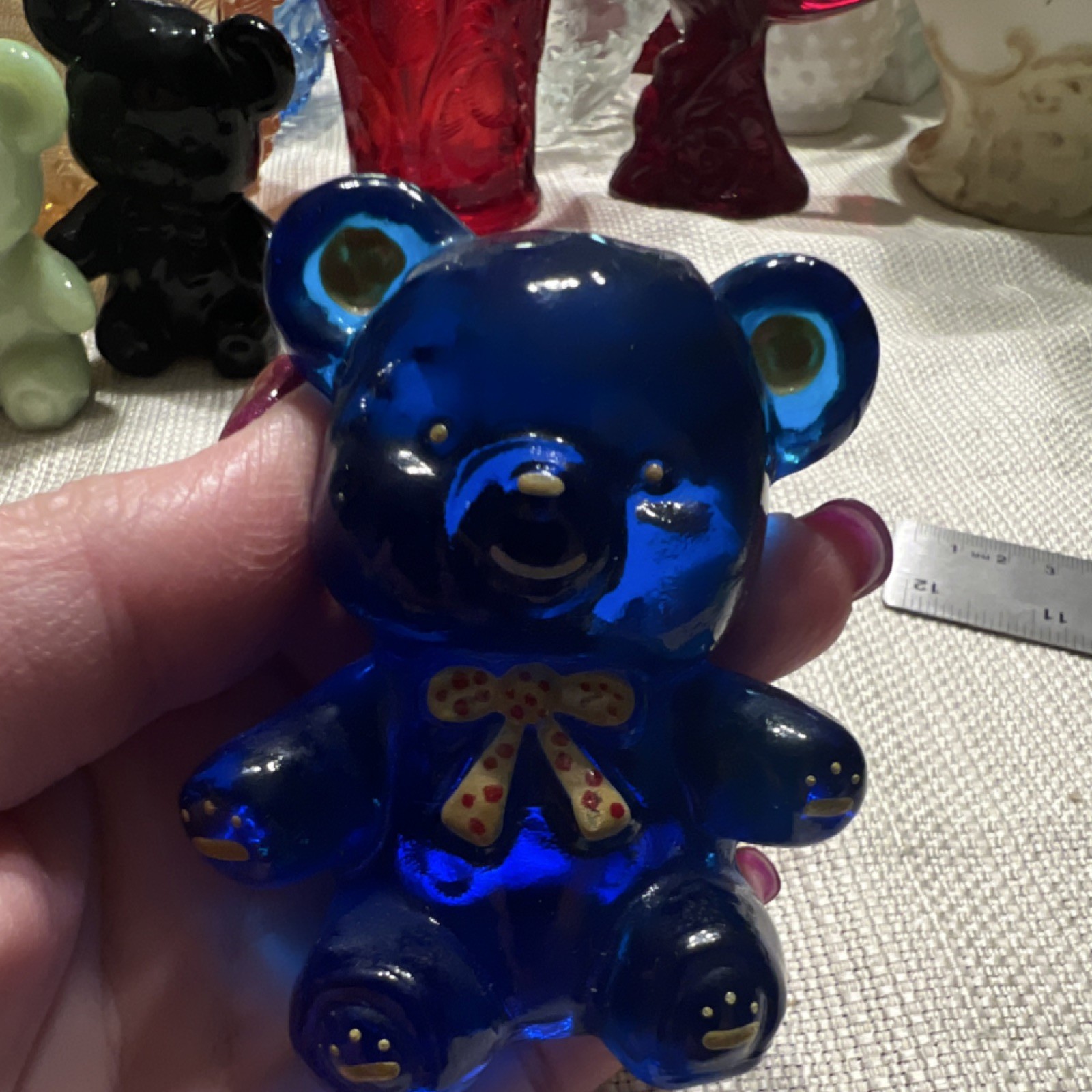 Vintage Boyd Blue Glass Bear Figurine Signed Glossy Finish Decorative 3 Inch