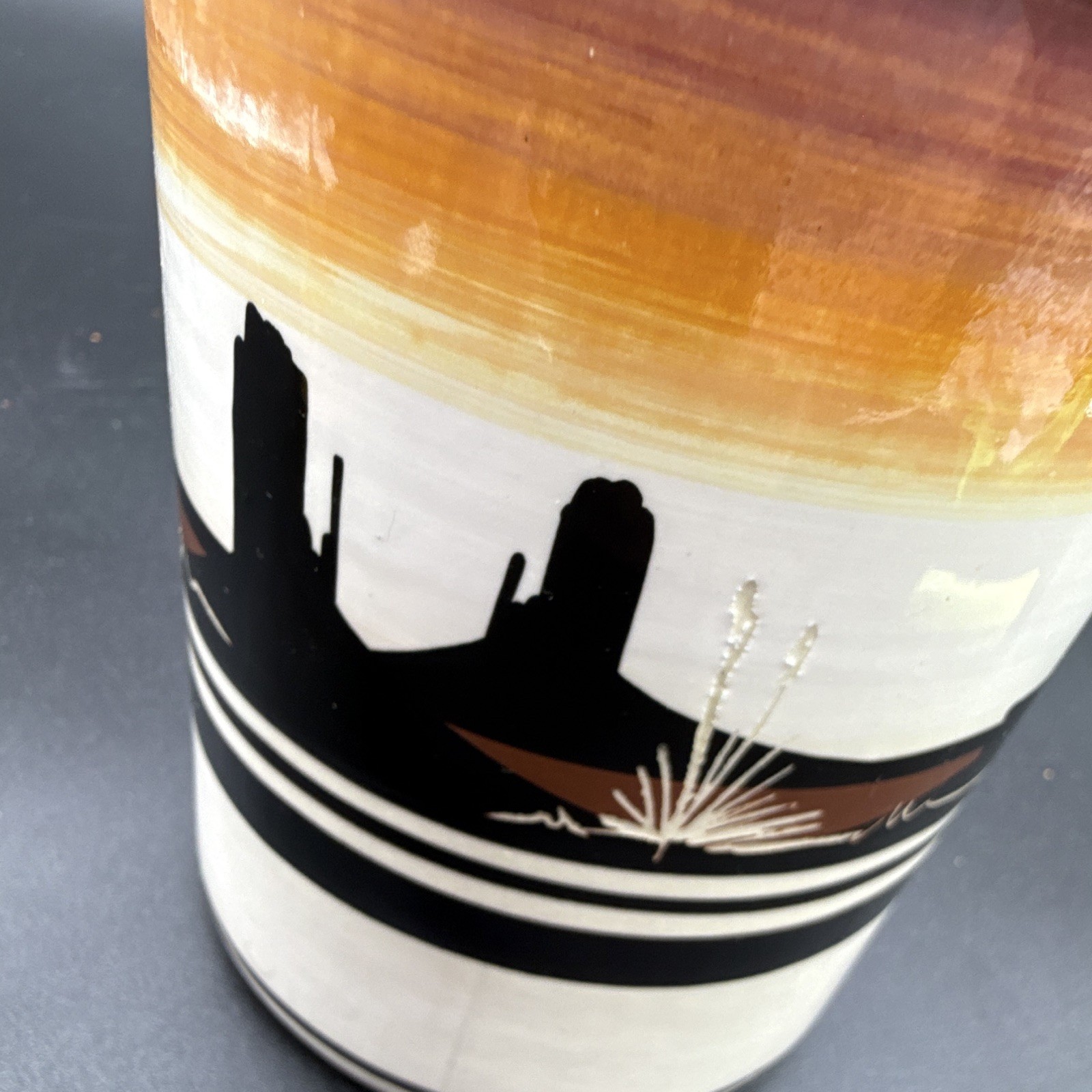 Hand Painted Ceramic Art Pottery Vase Southwestern Landscape Signed MW3 12″