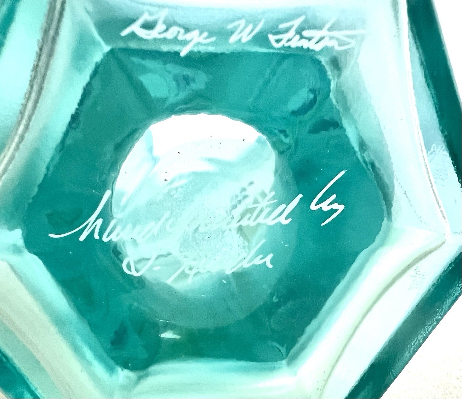 HTF Fenton 11″ Handpainted Aquamarine Stretch Glass Hexagon Basket – T. Neader