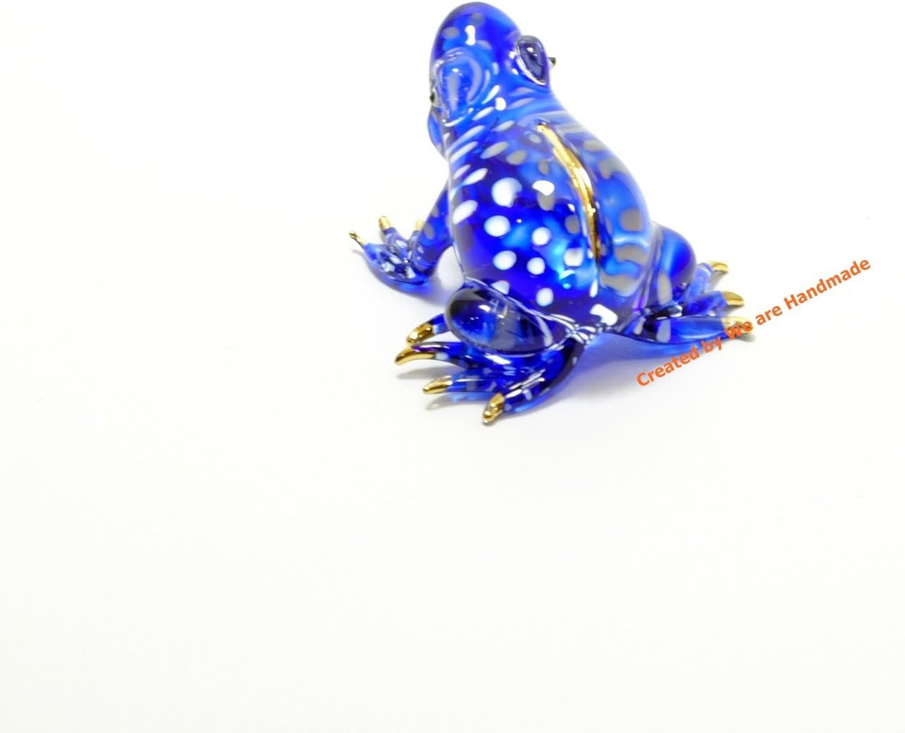 Handmade Mini 2″ Glass Blue Frog Figurines Blown Glass Art/Miniature Animals/Col