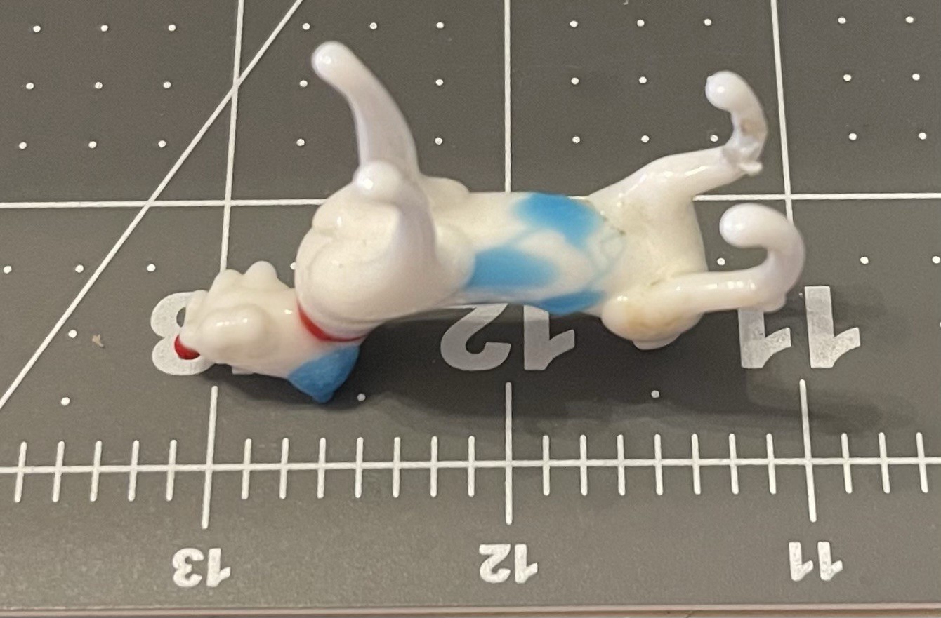 Hand Blown Colorful Murano Mini Dog Figure Spun Glass White & Blue