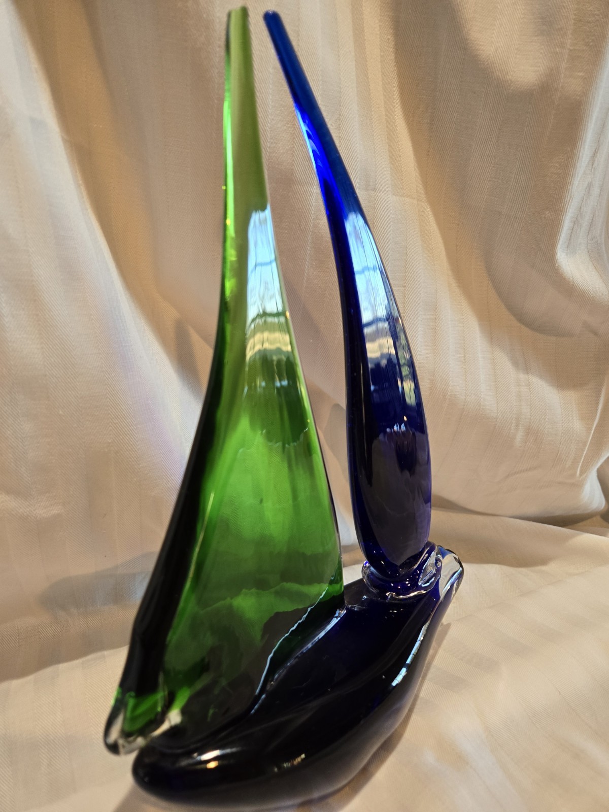 Unique Art Glass Sail Boat Blue Green Large