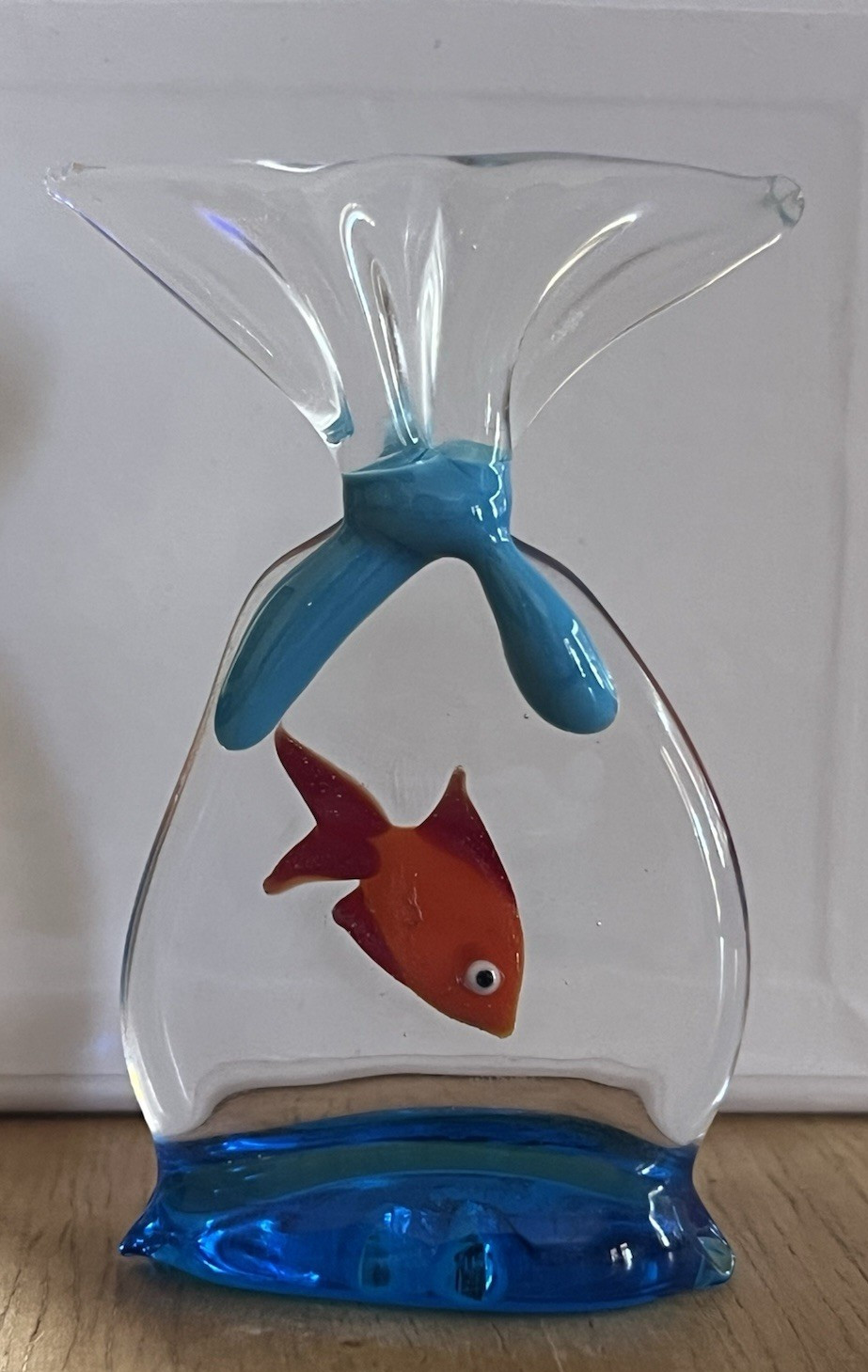 Murano Italy Mini Gold Fish in Bag Art Glass Figurine