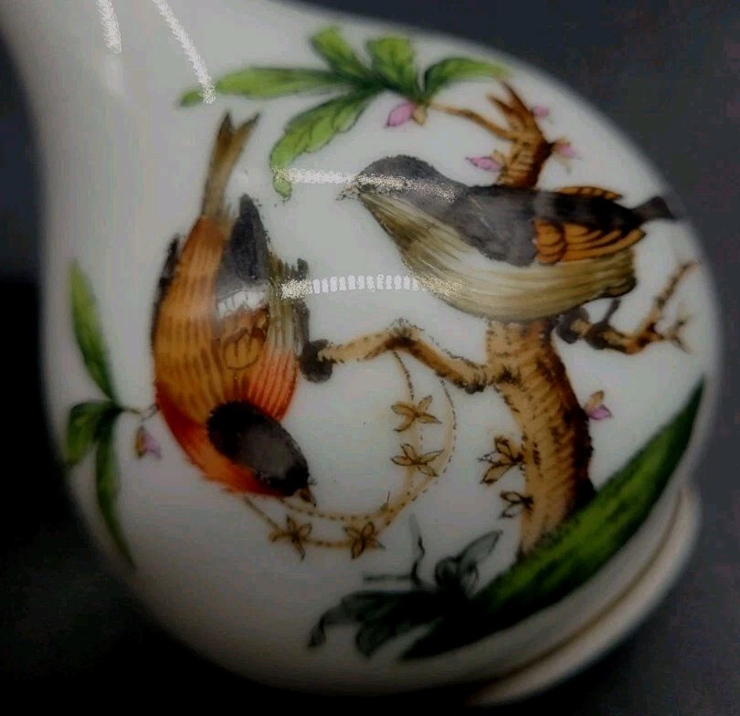 Herend Hungary Hand Painted Miniature Vase Birds Butterfly 3¼”