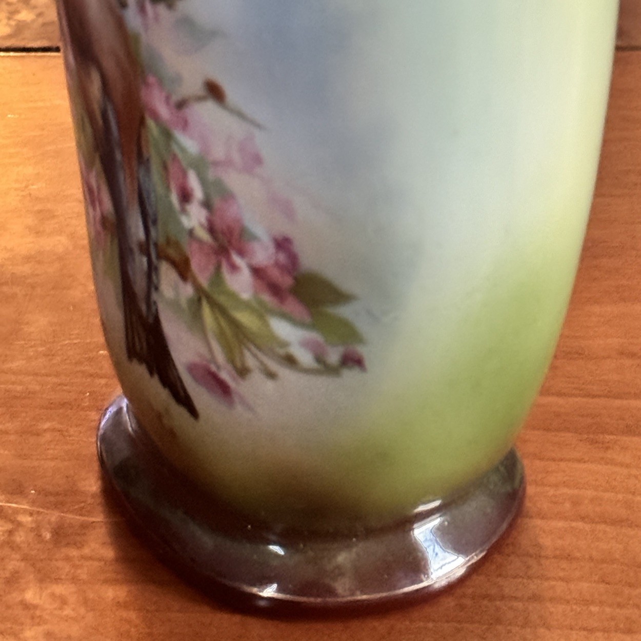 Antique Victoria Austria Pitcher Vase Birds Flowers Hand Painted Porcelain Ewer