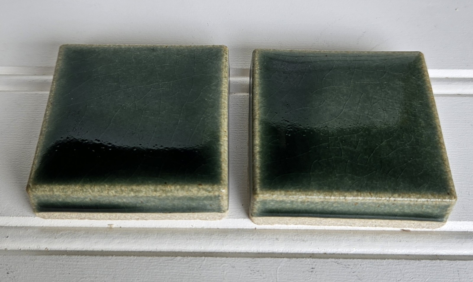 Motawi Tileworks Green Pacific Glazed Glossy Tile Ann Arbor Michigan 2 PC. 2×2
