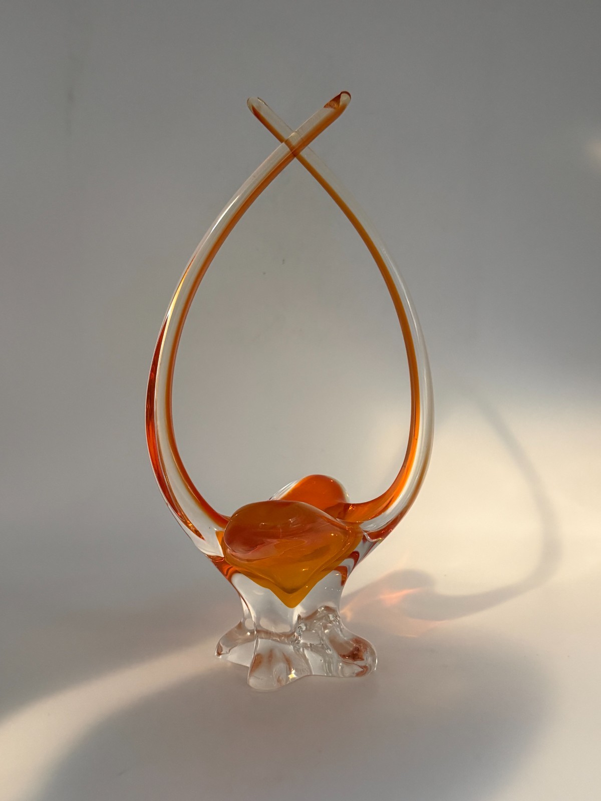 VTG Chalet of Canada Orange Basket Stretched Pulled Blown Glass