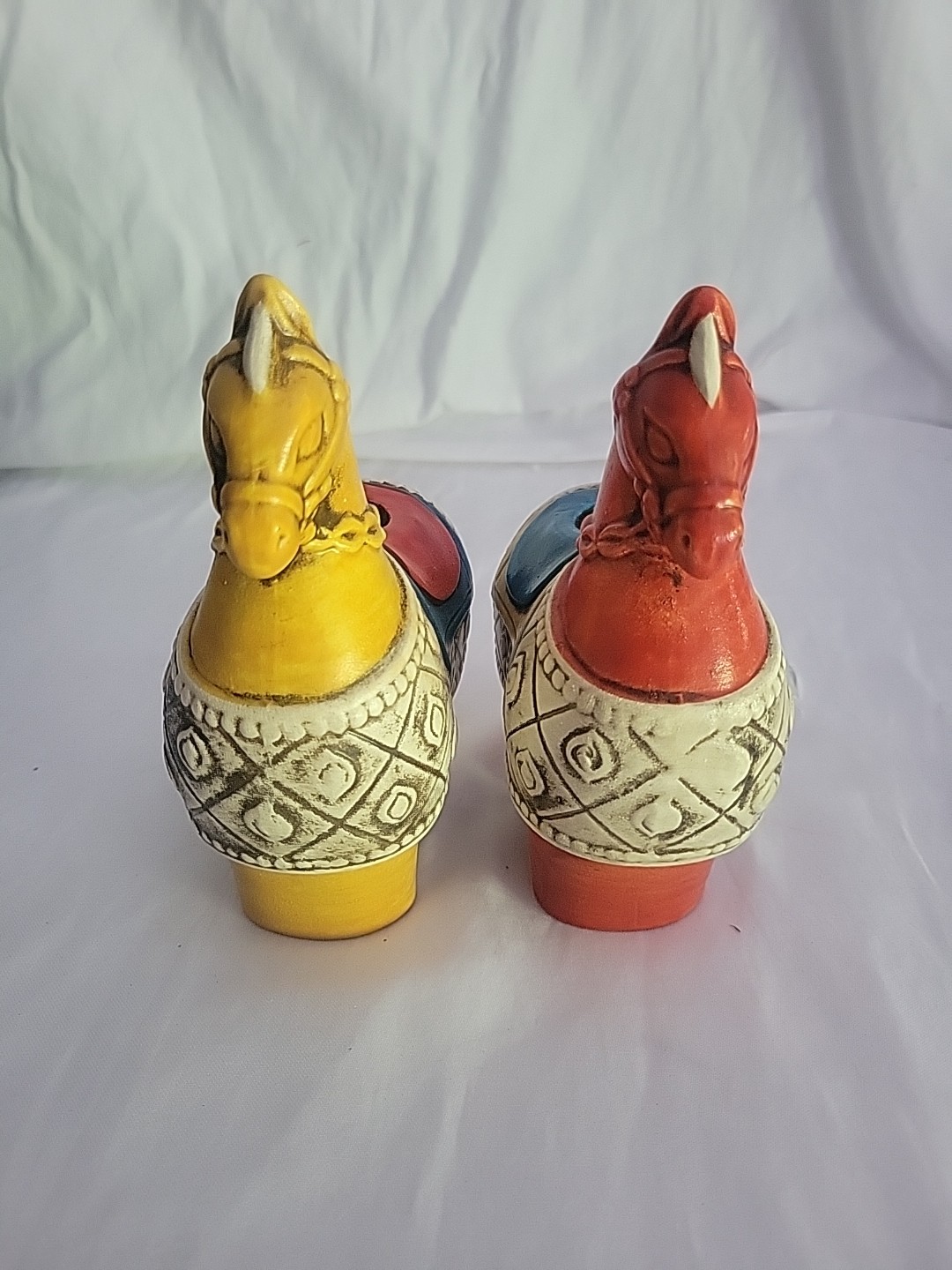 Vtg Pair Norleans Japan Ceramic Trojan Horse Candle Holders Mid Century Modern