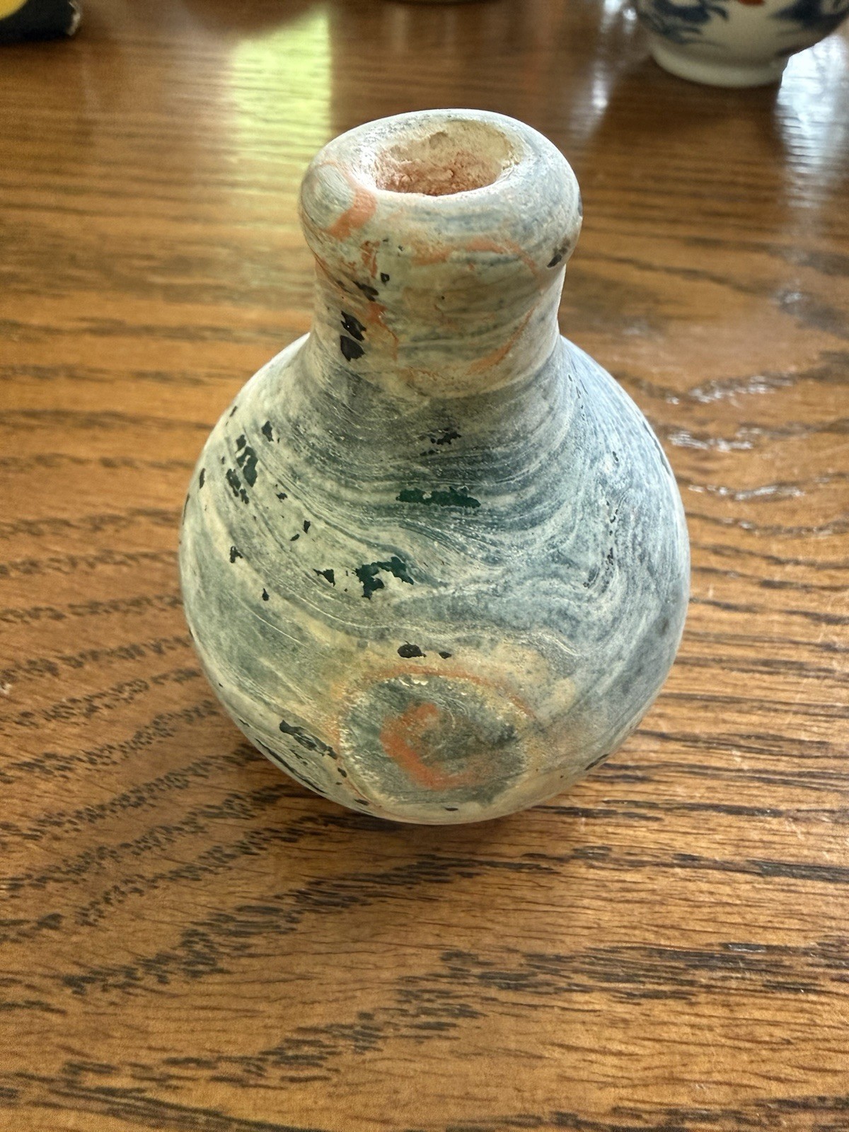 2 Small Art Pieces – Hand Blown Glass & Studio Produced Green Porcelain Amphorae