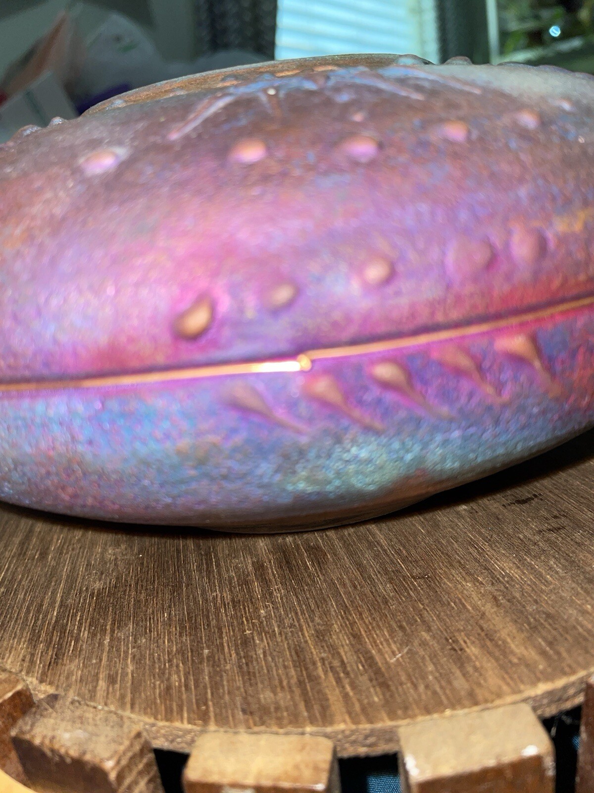 Spaulding Taylor Signed Raku Vase Inlaid Copper Wire Wrap High Iridescent Colors