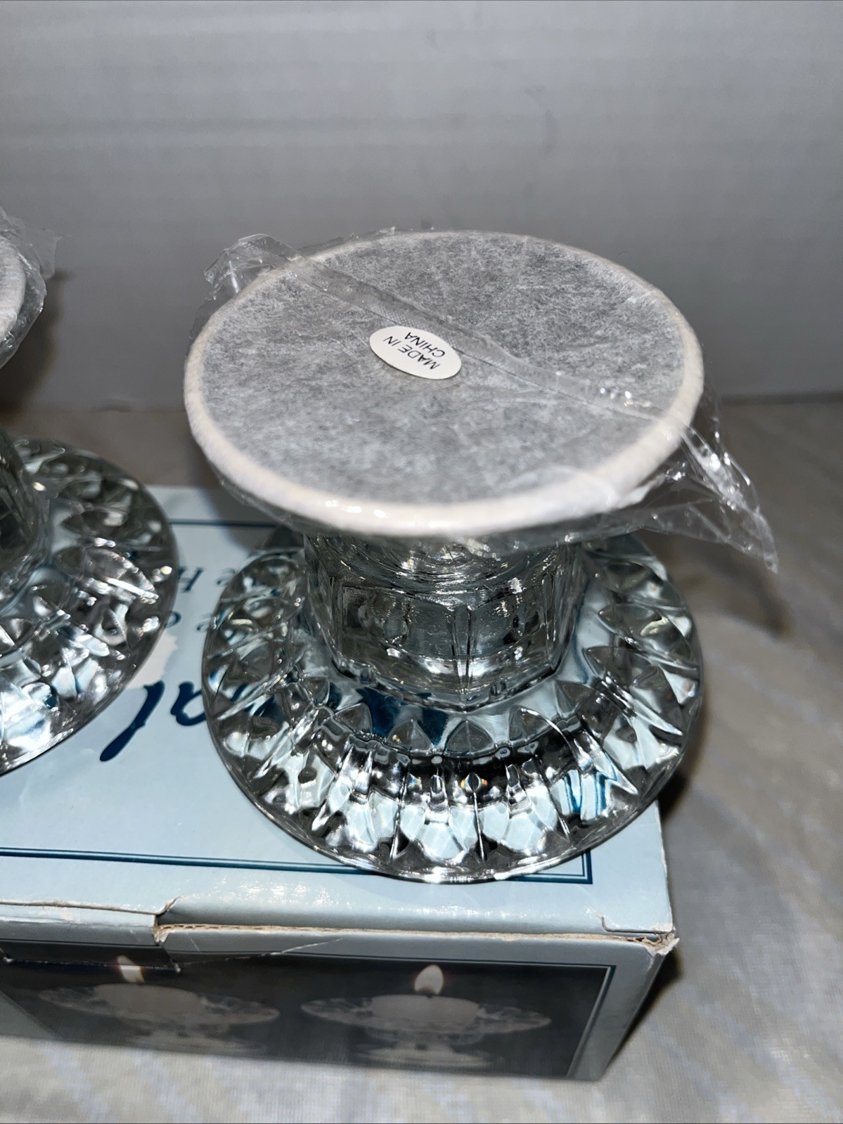 Royal Crest Crystal Candle Holders Pair Glass Silverplate Base Tealight VTG