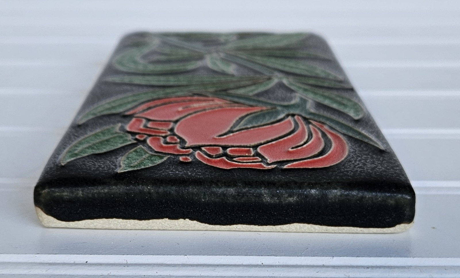Vintage 1990s Motawi Tileworks Peony Red Art Tile Ann Arbor Michigan 8×4