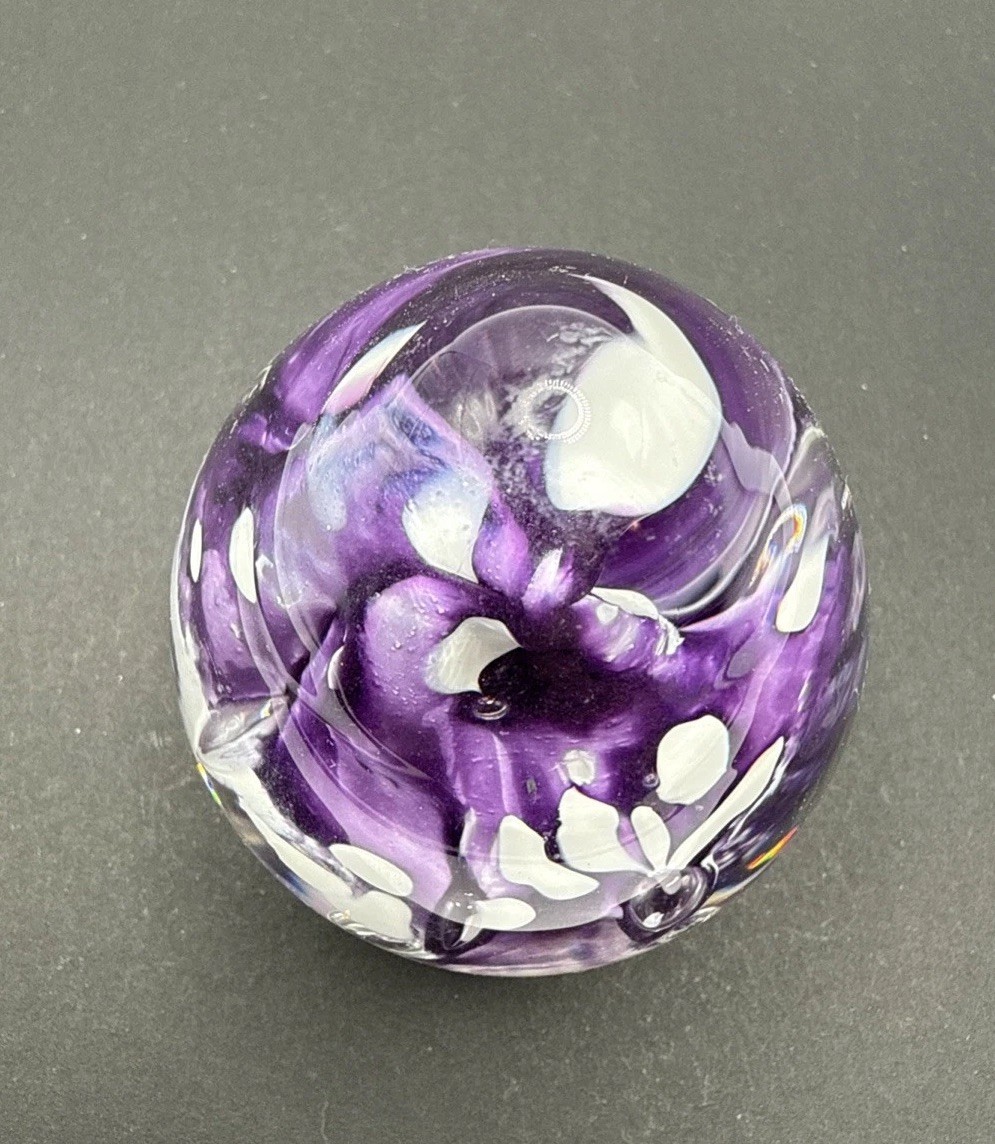 Vintage 1995 Signed ALNY Paperweight Unique Design Purple Spotted Mushroom