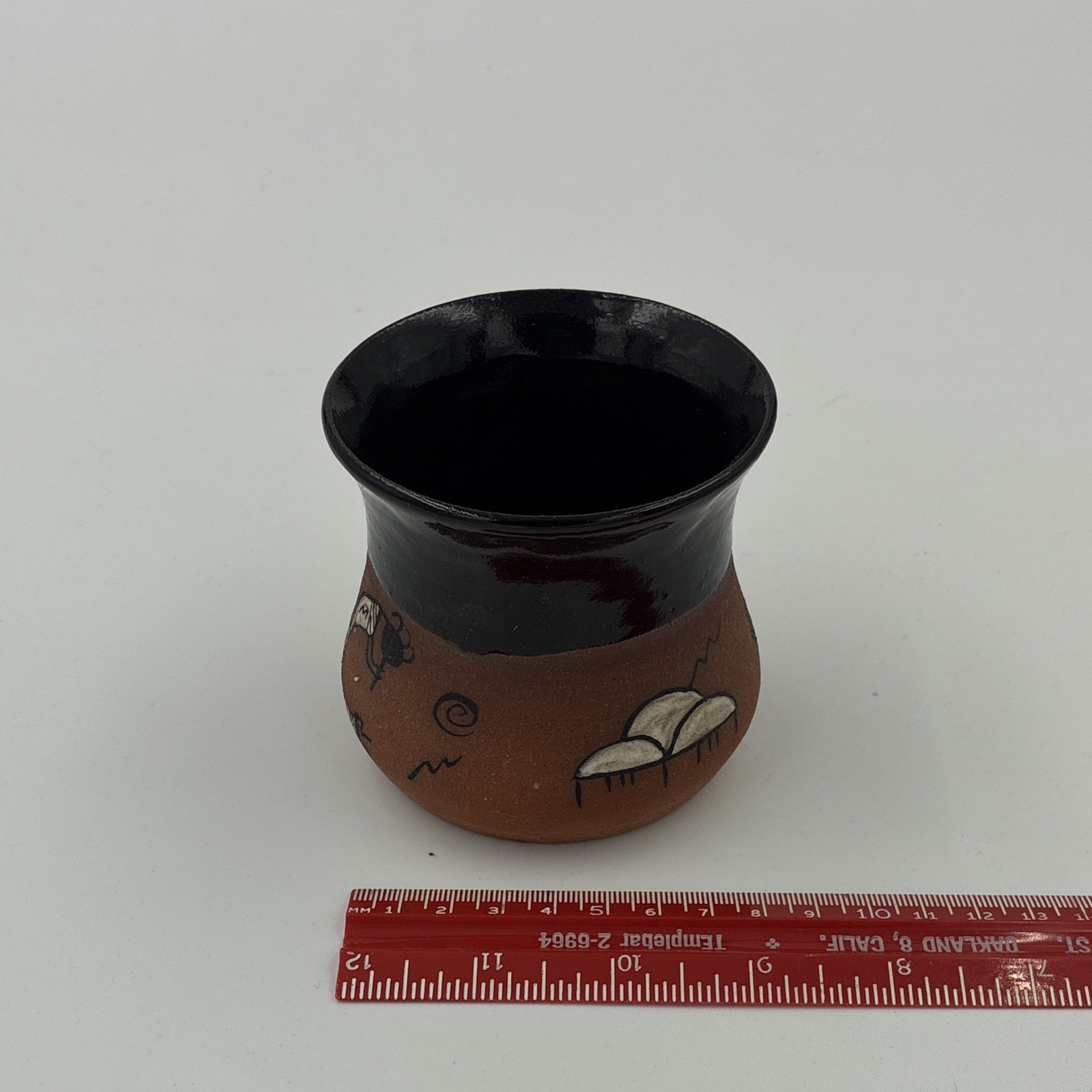 Pottery vase Brown & Black Lizard Pattern Glossy Finish Signed Shirley