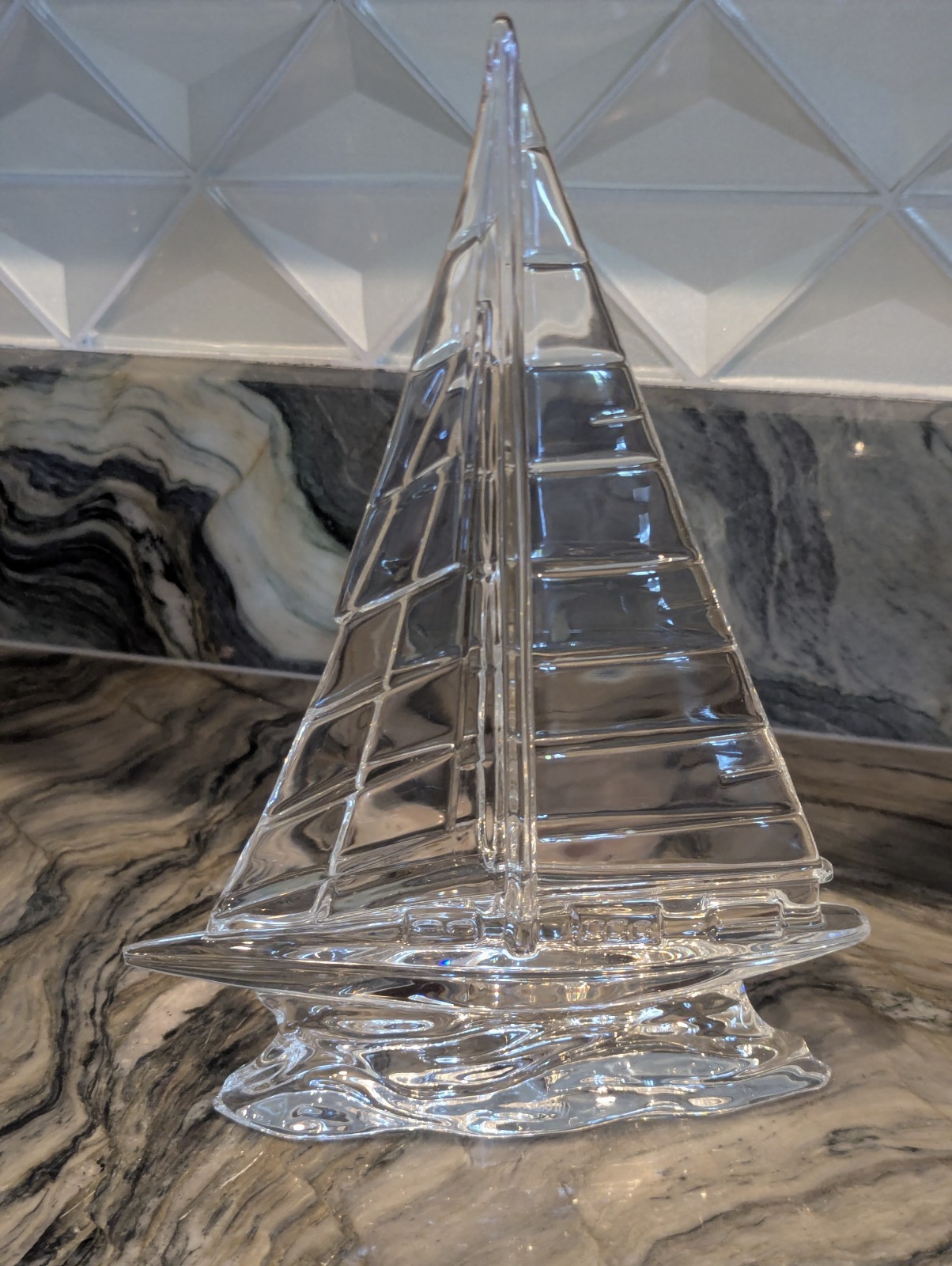 Waterford Crystal 9″ Sailboat Figurine Signed Nautical Yacht Sculpture Ireland