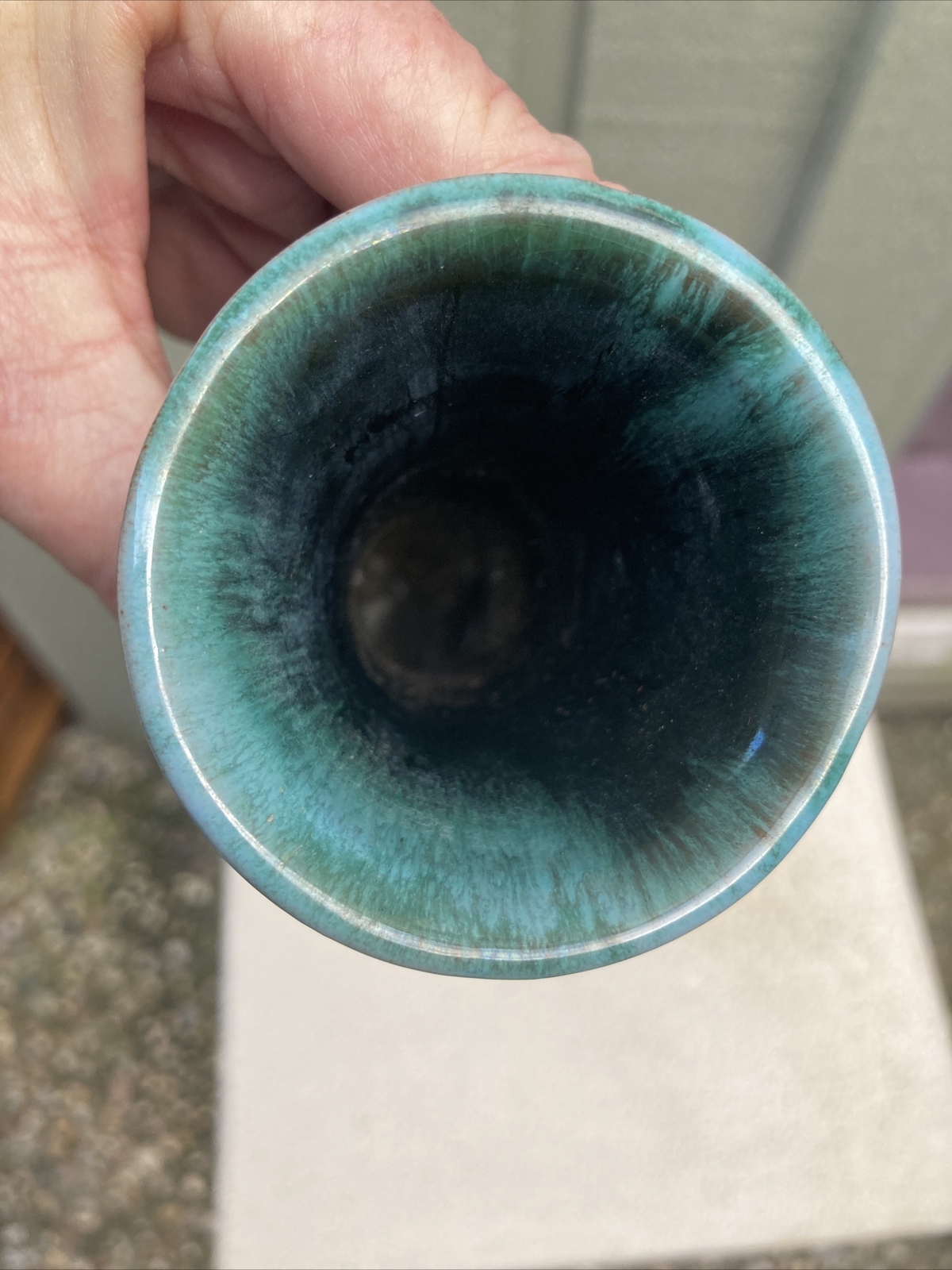 Blue Mountain Pottery Redware Vase in Rich Blue-Green Liquid Drip Glaze