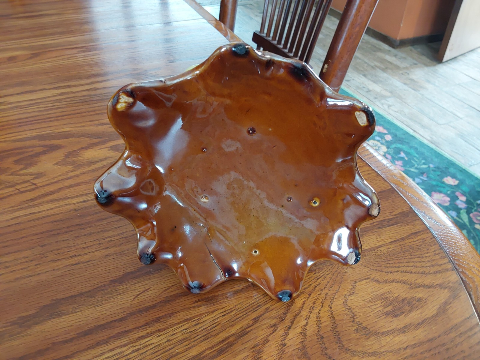 Unique Yellow Croaking Frog on Brown Lilly Pad Vintage Pottery Vase