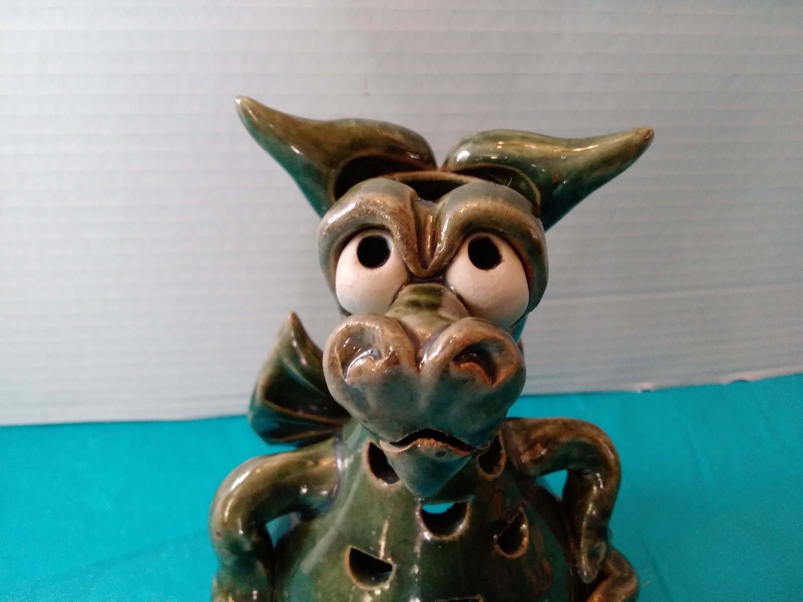 Vintage Signed 2001 Hogenson Green Dragon Studio Pottery Incense Lamp Candle