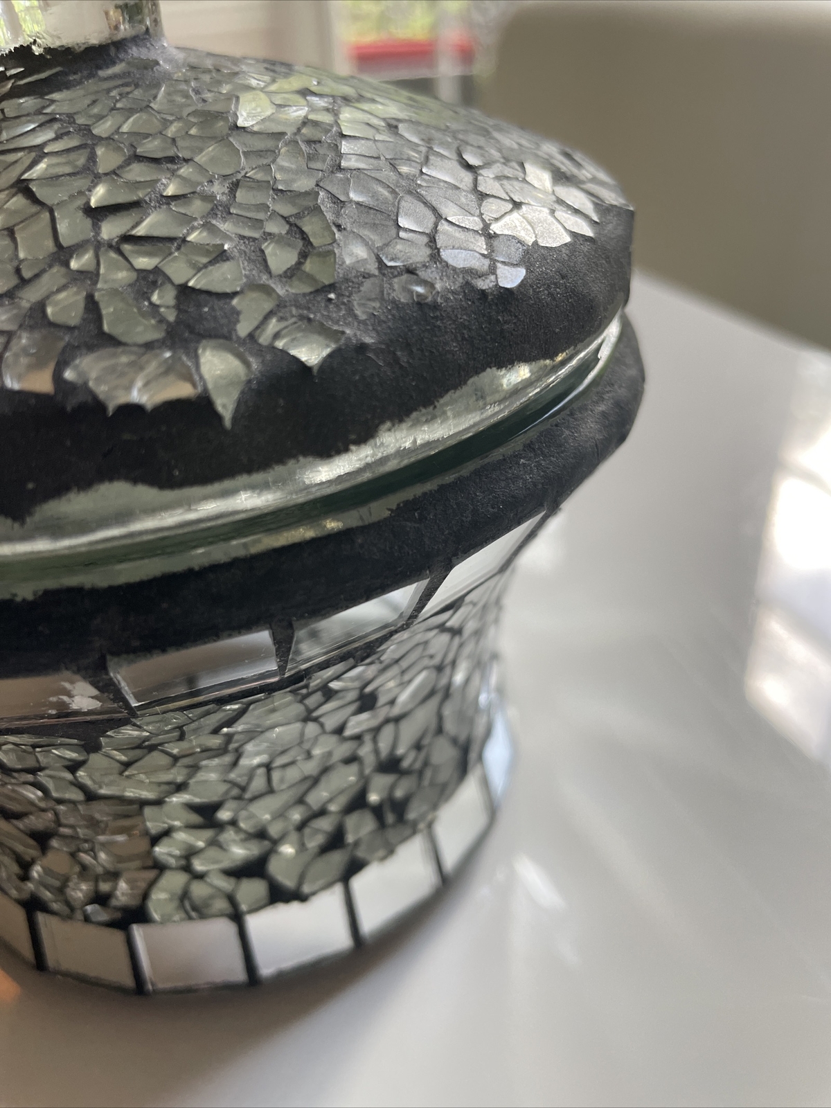 VTG Clear Glass Mosaic Multi-Purpose / Candle Container with Lid Elegant, HEAVY