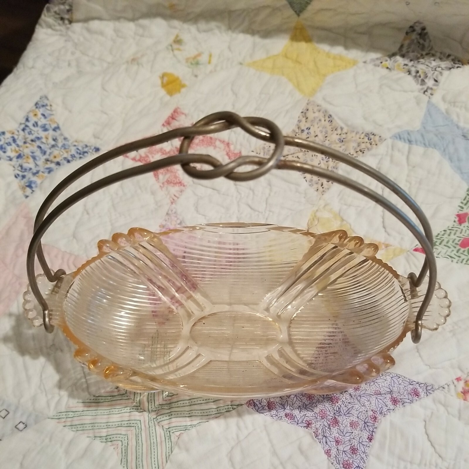 Vintage Pink Glass Basket 81/4″ Long 5 1/2″ Tall 4″ Wide