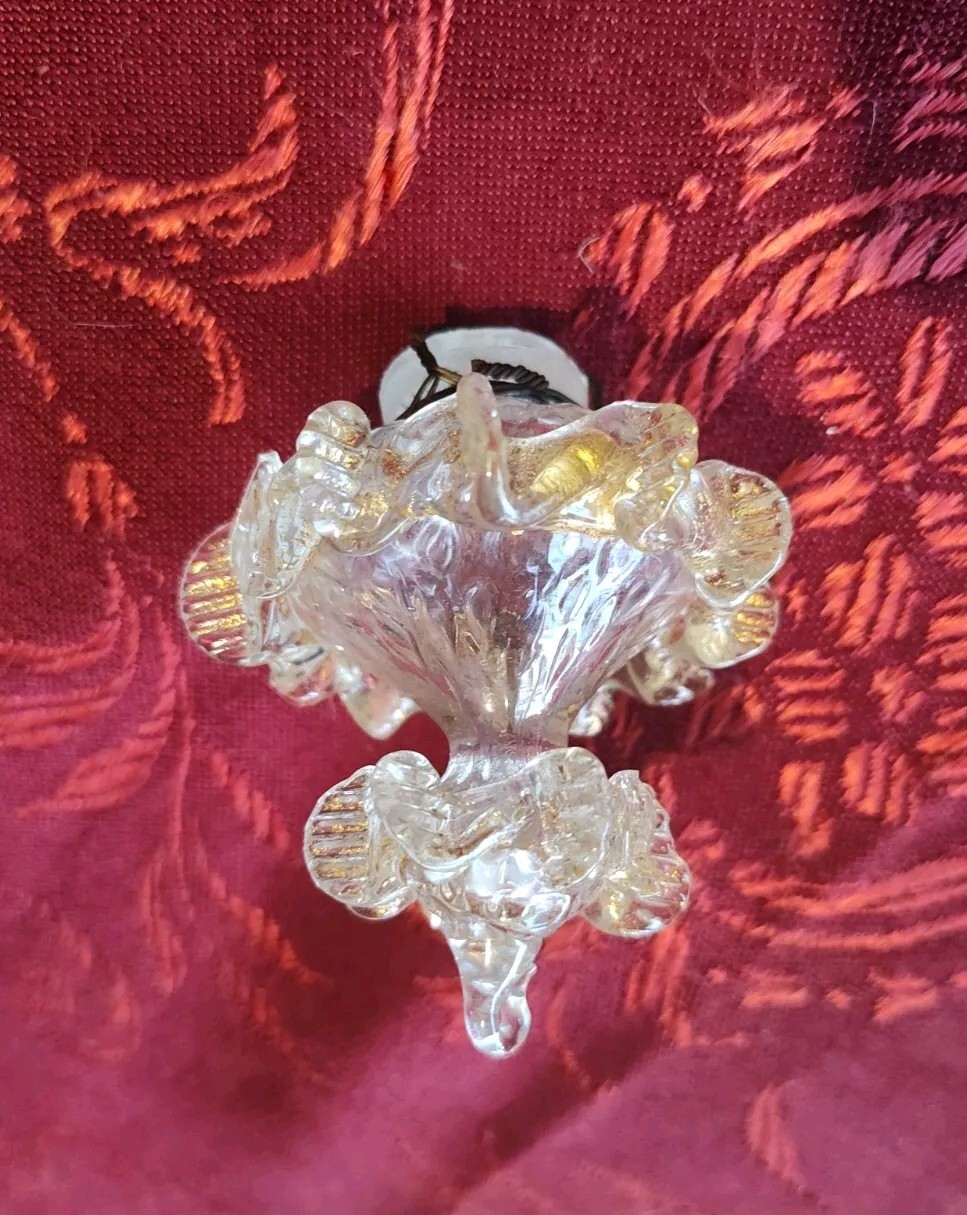 Murano Replacement Chandelier Glass Bottom Finial Clear Gold Fleck