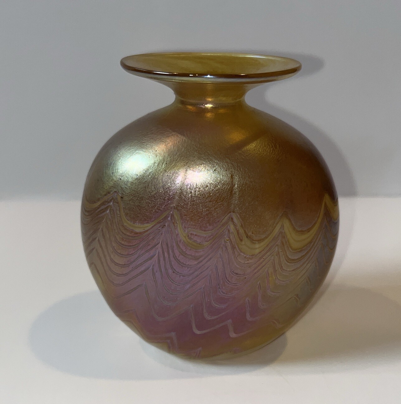 Vintage Art Glass Vase Signed Robert Held Yellow Purple Iridescent 4.5” Canada