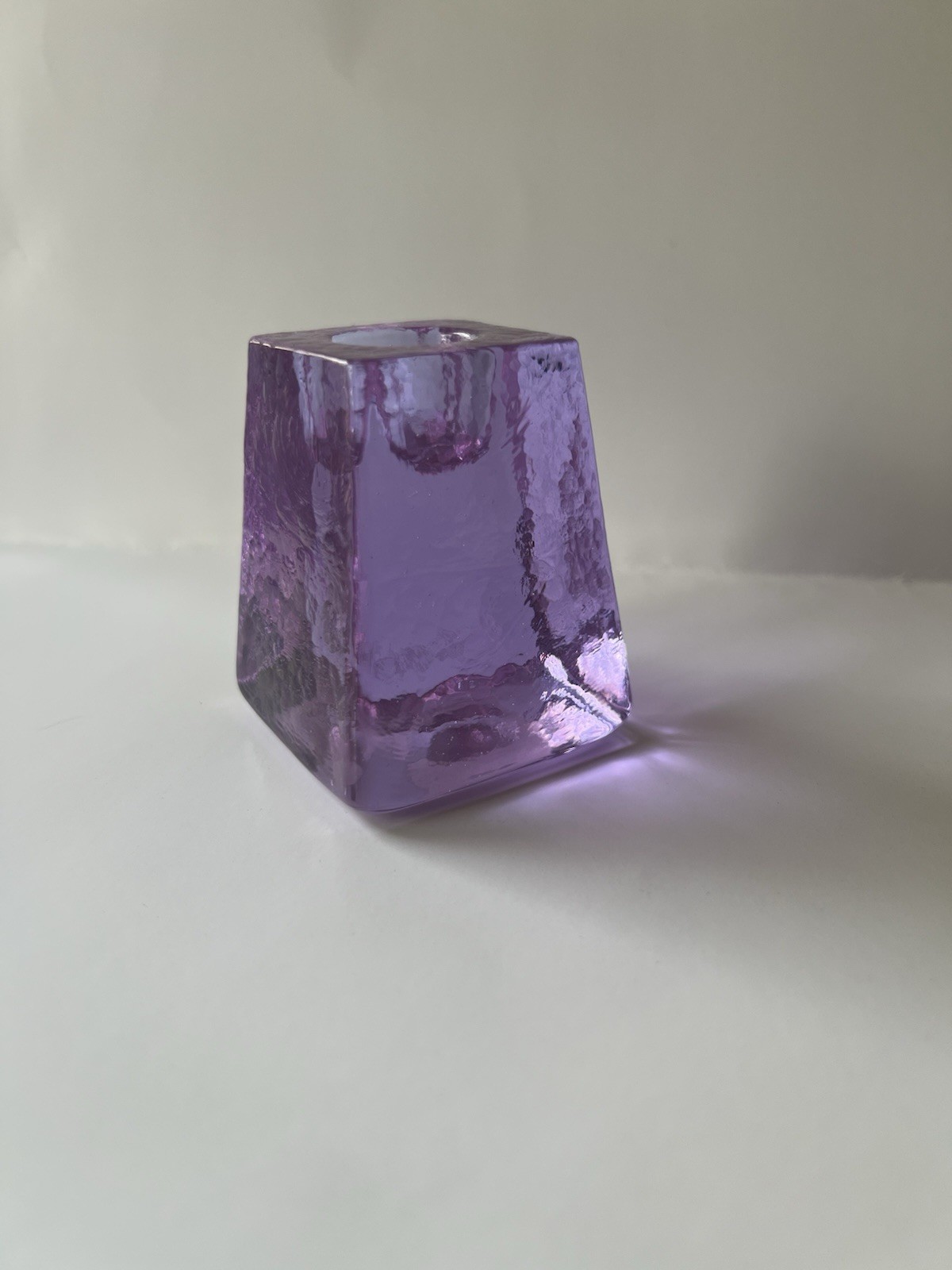 Fire and Light Lavender Neodymium Recycled Glass Candlestick Holder With Label