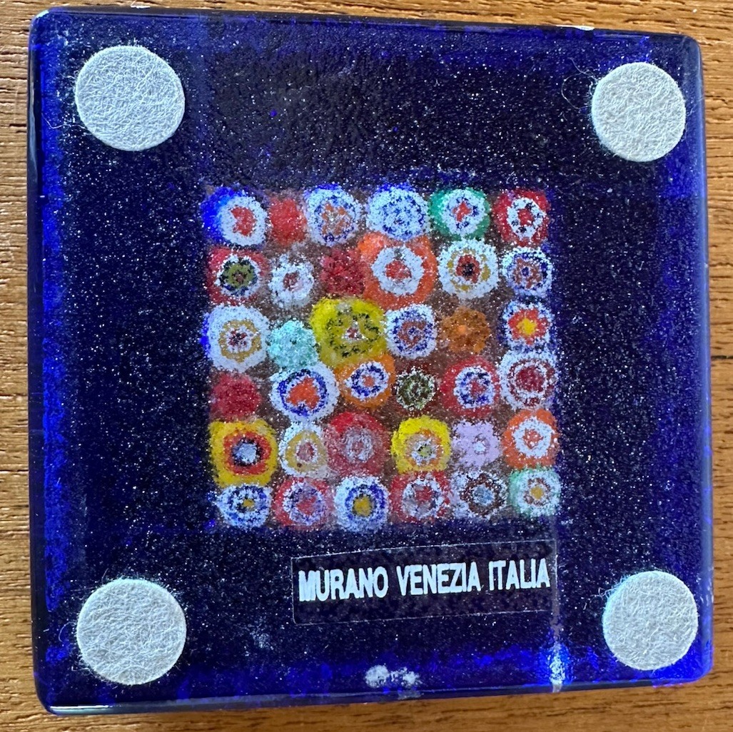 SQUARE MILLEFIORI GOLD FOIL MURANO ITALY ART GLASS PAPERWEIGHT