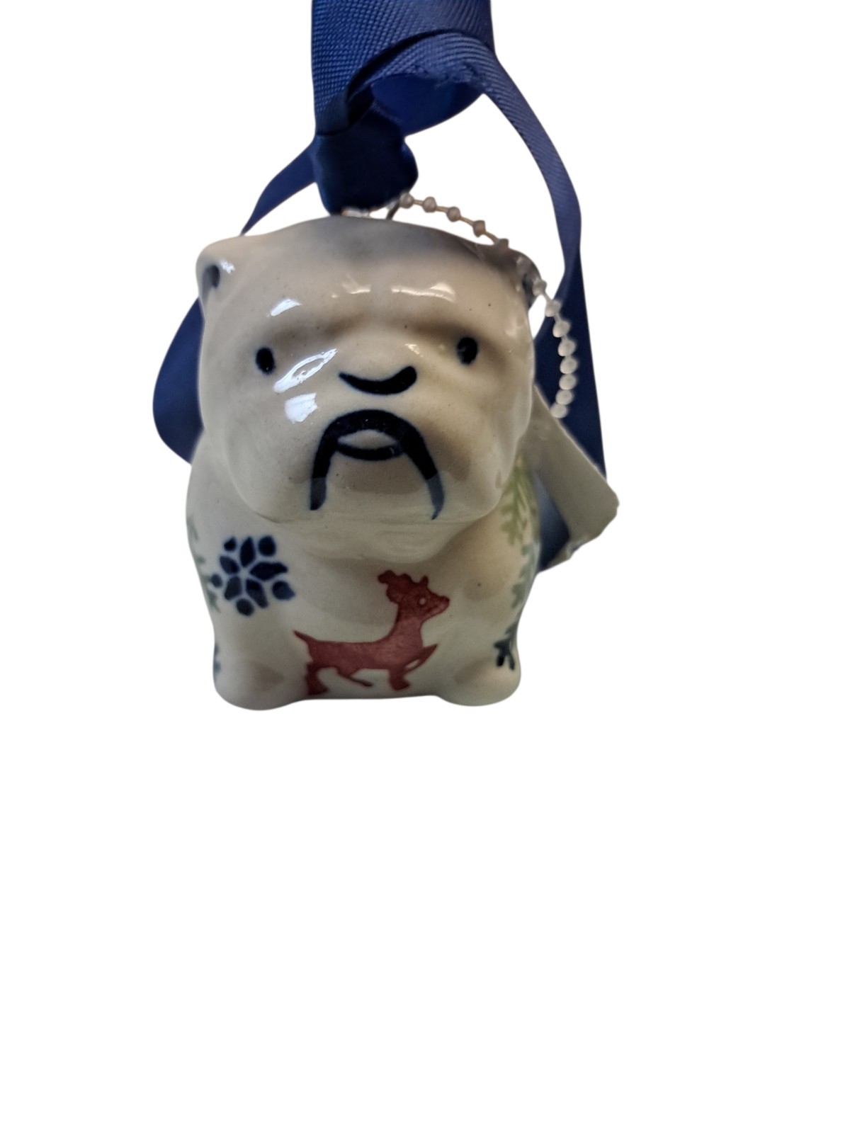 Polish Pottery BULLDOG Christmas Ornament Reindeer, Snowflakes, Tree Design