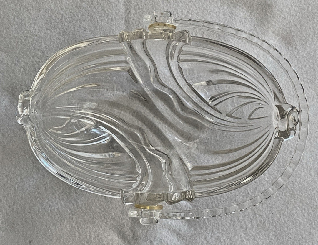 Crystal Bowl Basket Scalloped Handle Swirl Design Display Bowl