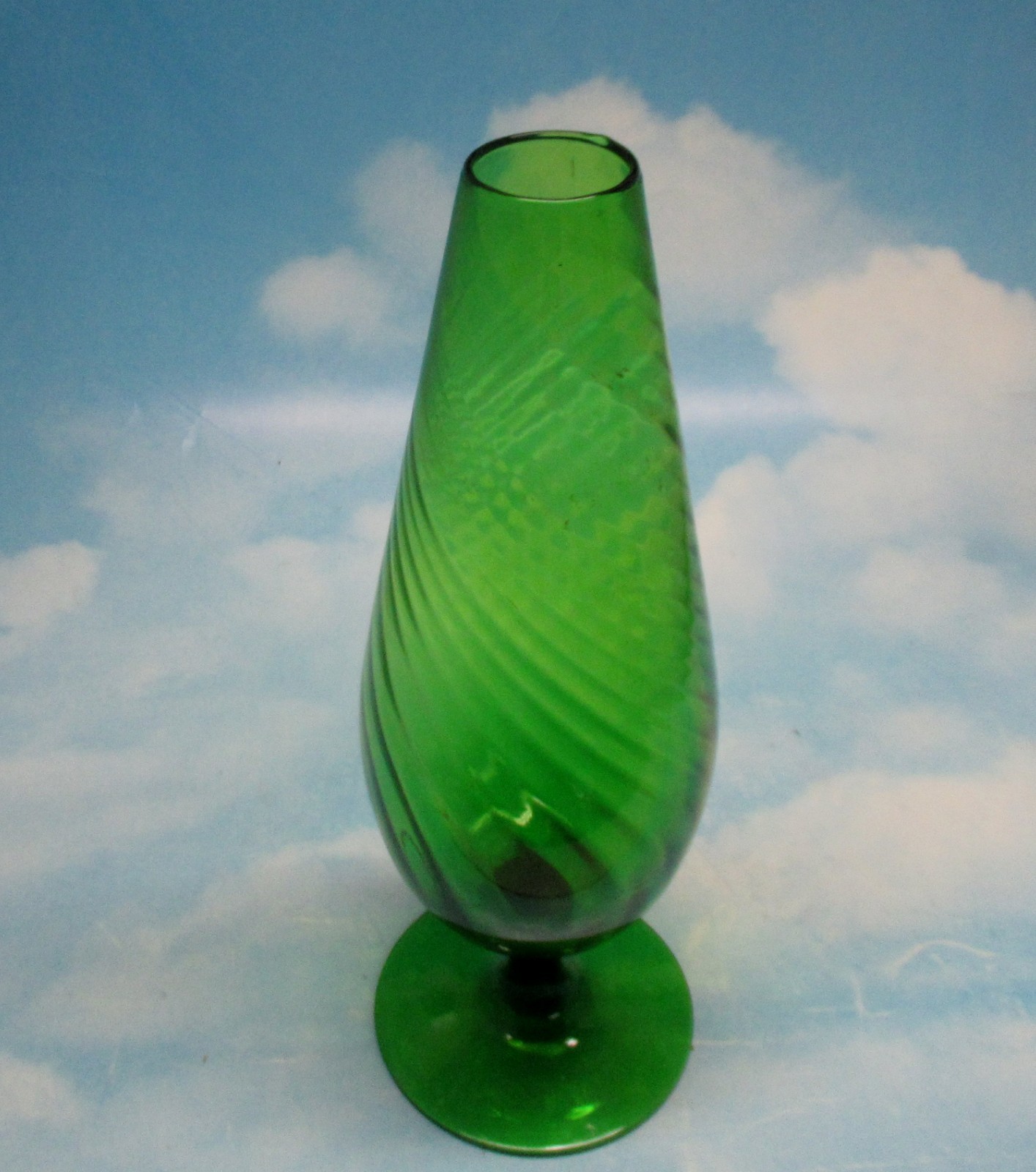 Empoli Glass EMERALD GREEN 12-1/2″ Vase OPTIC SWIRL Italy Mid-Century Modern