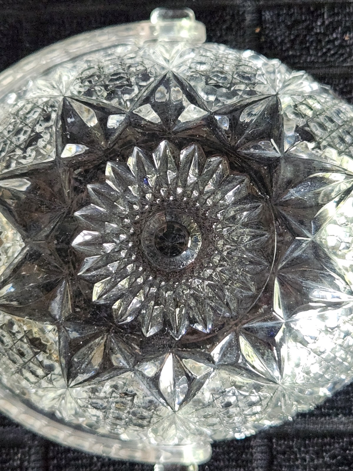 Vintage Glass Basket with Plastic Handle • Pressed Glass Diamond Pattern 5¼”×4½”