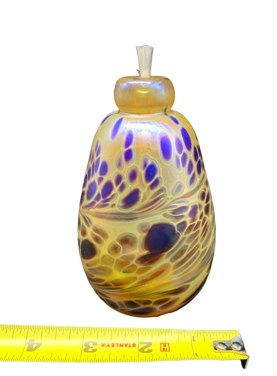 Brian Maytum Studio Art Glass Iridescent Oil Lamp/Bud Vase Spotted Abstract
